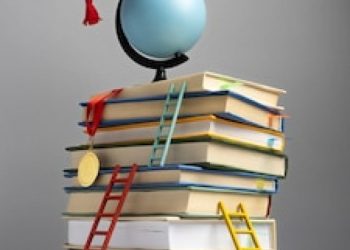 front-view-stacked-books-graduation-cap-ladders-education-day_23-2149241014