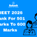 NEET 2026 Rank For 501 Marks To 600 Marks