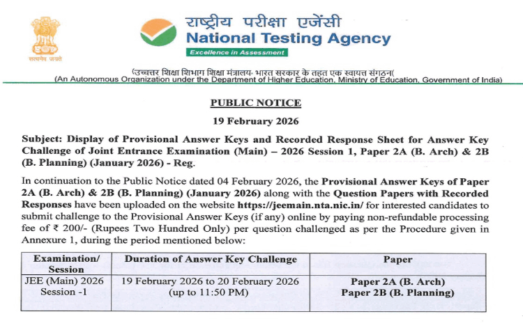 JEE Main 2026 Paper 2 Answer Key OUT – Download BArch & BPlanning Response Sheet, Raise Objection