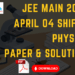 JEE Main 2026 April 04 shift 1 Physics Paper & Solutions