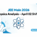 Check JEE Main 2026 April 02 Shift 1 Physics paper analysis. Know difficulty level, important topics, student reactions, and expected marks vs percentile.