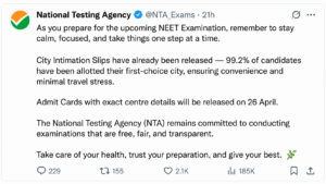 NEET Admit Card 2026 Official Update